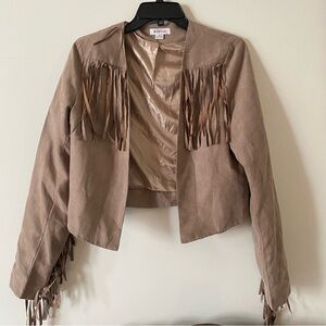 JustFab Tan Fringe Women's Blazer